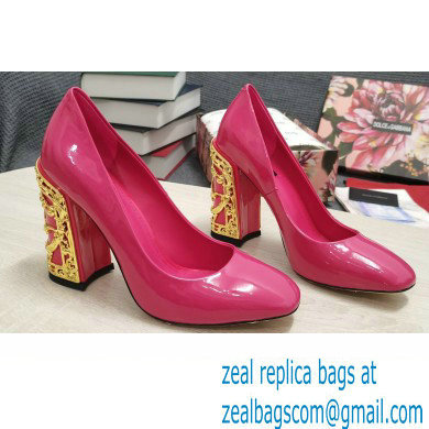 Dolce & Gabbana Logo Heel 10.5cm Patent leather Pumps Fuchsia 2022 - Click Image to Close